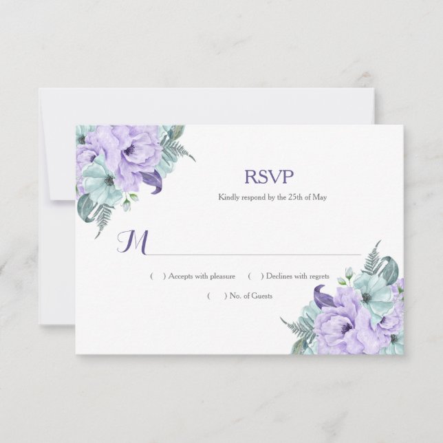 Lavender and Mint Watercolor Peonies RSVP Card (Front)