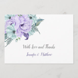 Lavender and Mint Watercolor Peonies Thank You   Card