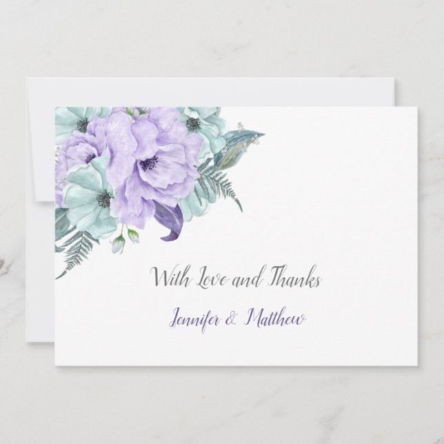 Lavender and Mint Watercolor Peonies Thank You | Card (Front)