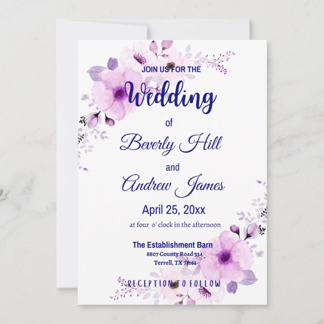 Lavender and Navy Customizable Wedding Invites (Front)