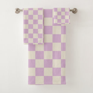 Lavender and Off White Checkerboard Bath Towel Set