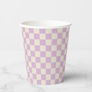 Lavender and Off White Chequerboard Paper Cups