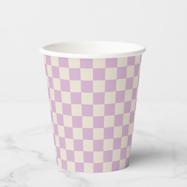 Lavender and Off White Chequerboard Paper Cups (Front)