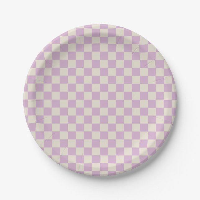 Lavender and Off White Chequerboard Paper Plate (Front)