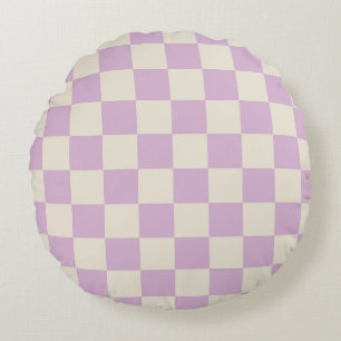 Lavender and Off White Chequerboard Round Pillow