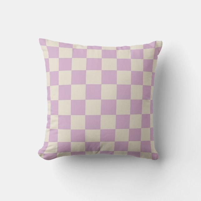 Lavender and Off White Chequerboard Throw Pillow (Front)