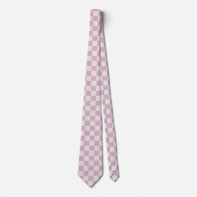 Lavender and Off White Chequerboard Tie (Front)