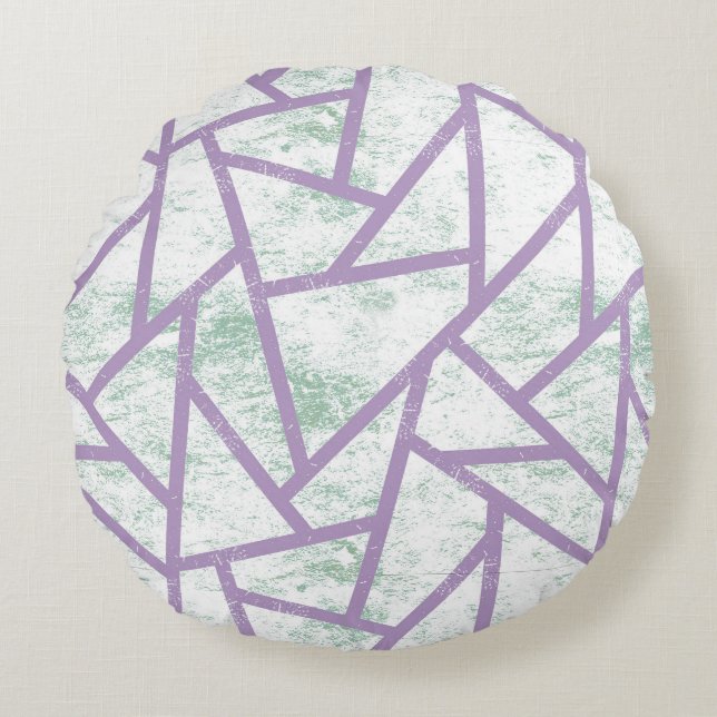Lavender and pale green mosaic pattern round pillow (Front)