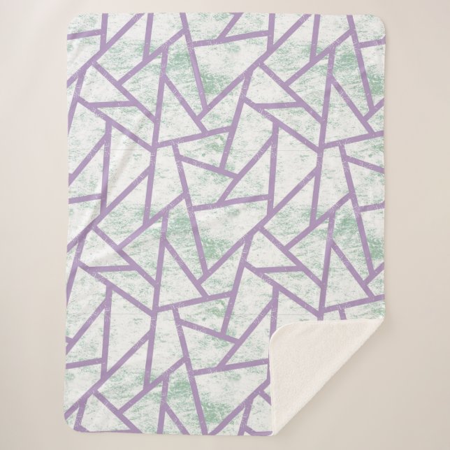 Lavender and pale green mosaic pattern sherpa blanket (Front)