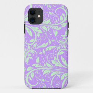 Lavender and Pastel Green Floral Damask iPhone 11 Case
