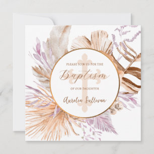 Lavender and Peach Bouquet Baptism Invitation