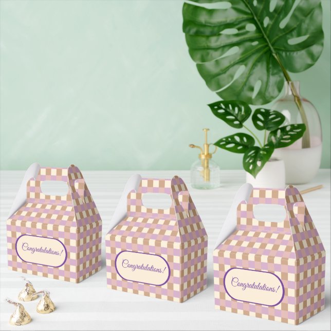 Lavender And Peach Gingham Plaid  Favor Box (Multiple)