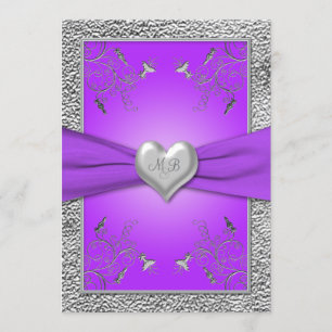 Lavender and Pewter Heart Monogrammed Invitation