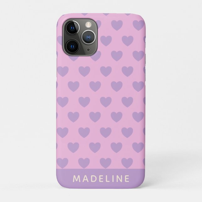 Lavender and Pink Hearts Pattern Personalized Case-Mate iPhone Case (Back)