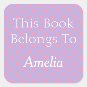 Lavender and Pink Polka Dot Bookplate Square Sticker