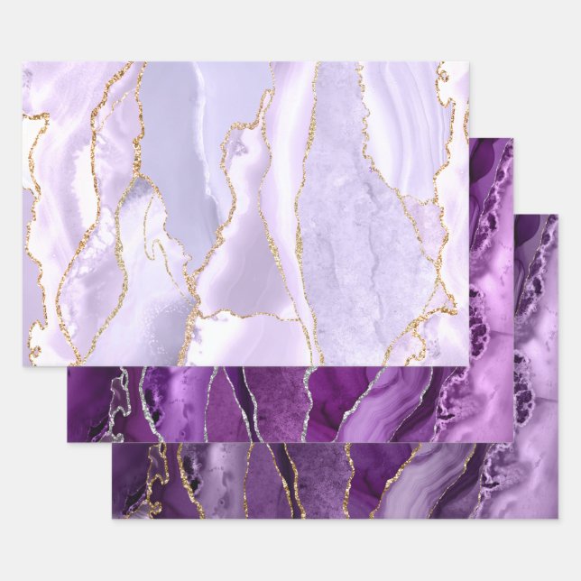 lavender and purple agate wrapping paper sheets (Set)