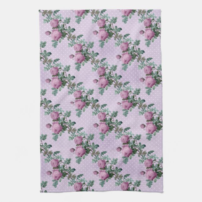 Lavender and Purple Roses On Vines   Kitchen Towel (Vertical)