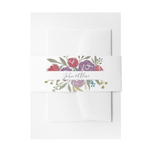 Lavender and Red Watercolor Floral Wedding Invitation Belly Band