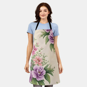 Lavender And Rose Country Garden Floral Print  Apron