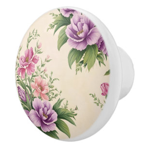Lavender And Rose Country Garden Floral Print Ceramic Knob