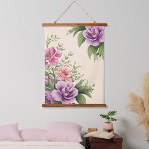 Lavender And Rose Country Garden Floral Print  Hanging Tapestry