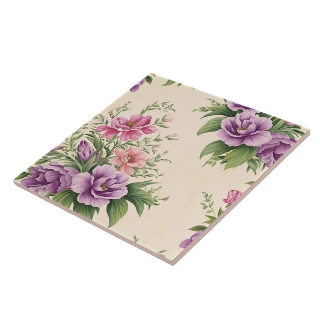 Lavender And Rose Country Garden Floral Print  Tile (Side)