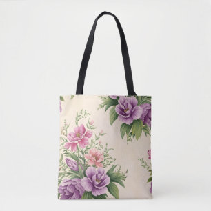 Lavender And Rose Country Garden Floral Print Tote Bag