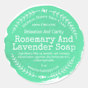 Lavender And Rosemary Green Watercolor Leaf Soap Classic Round Sticker