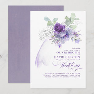 Lavender and Silver Elegant Modern Boho Wedding Invitation