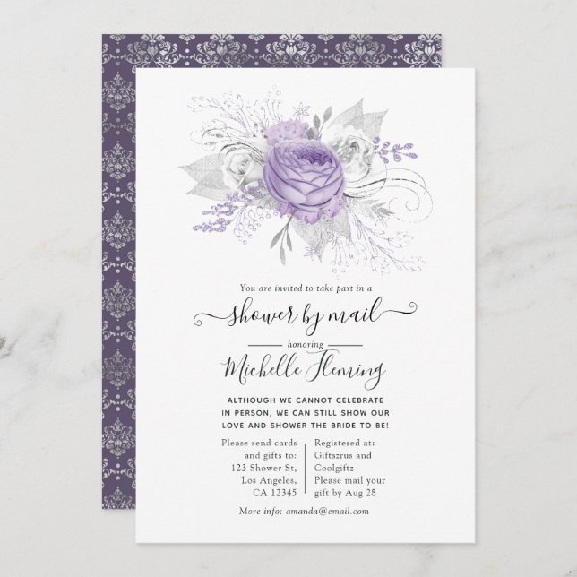 Lavender and Silver Floral Shower by Mail Invitation (Front/Back)