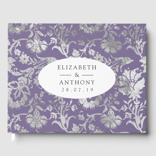 Lavender and Silver Floral Wedding Guest Book (Front)