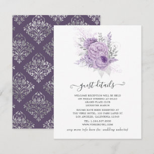 Lavender and Silver Floral Wedding Guest Details Enclosure Card