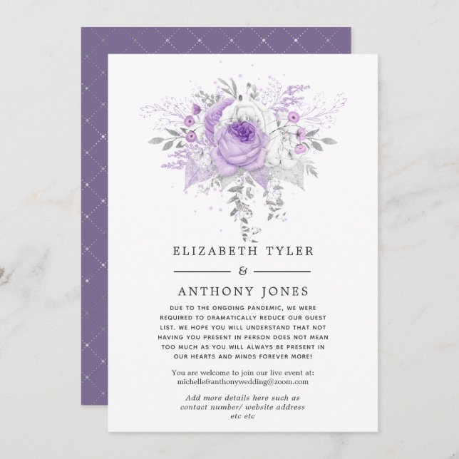 Lavender and Silver Floral Wedding Guest List Announcement (Front/Back)