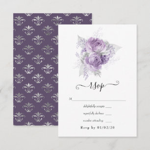 Lavender and Silver Floral Wedding RSVP Card