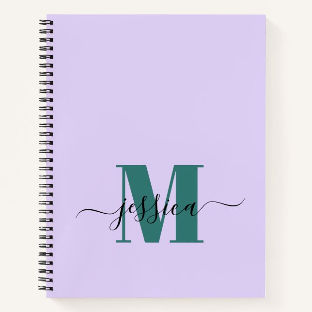 Lavender and Teal Personalized Monogram Notebook (Front)