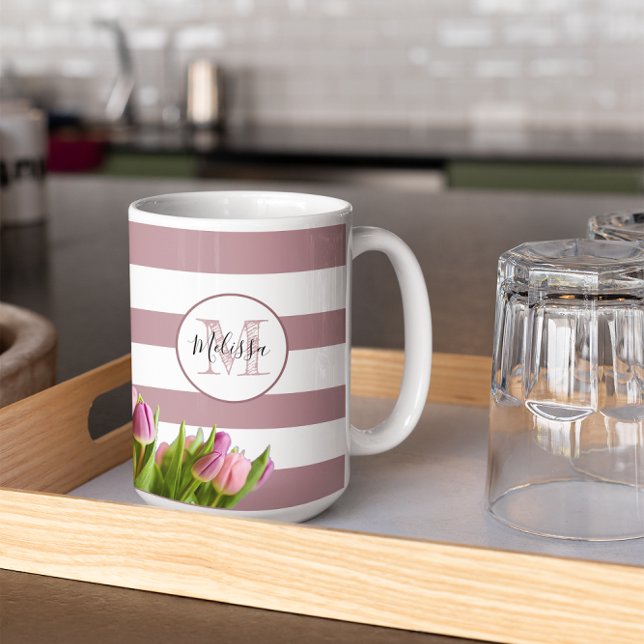 Lavender and Tulip Monogrammed Personalized Coffee Mug (Creator Uploaded)
