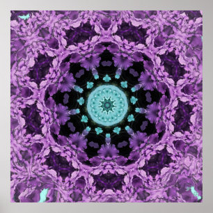 Lavender and Turquoise Leaf Mandala Poster