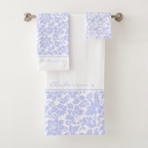 Lavender And White Damask Bath Towel Set
