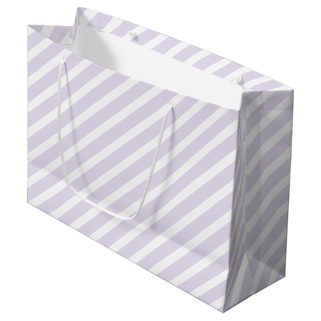 Lavender and White Diagonal Striped Pattern Large Gift Bag (Front Angled)