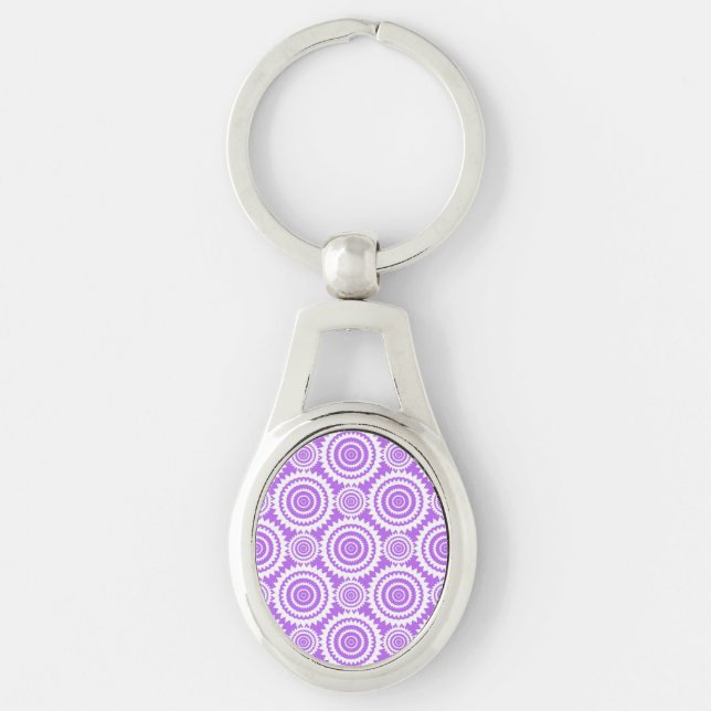 Lavender and White Geometric Circles Pattern Keychain (Front)