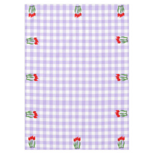 Lavender and White Gingham Pattern and Tulips Tablecloth