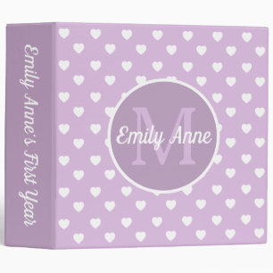 Lavender and White Hearts Monogram Scrapbook Binder