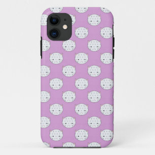 Lavender and White Kitty Faces Pattern Polka Dots iPhone 11 Case