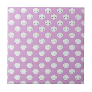Lavender and White Kitty Faces Pattern Polka Dots Tile