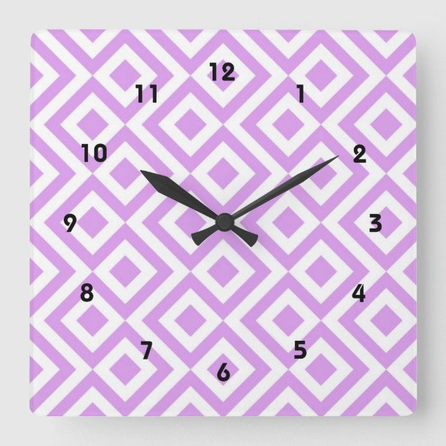 Lavender and White Meander Square Wall Clock (Front)