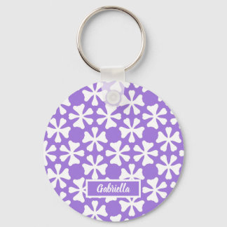 Lavender and White Modern Geometric Floral Pattern Keychain