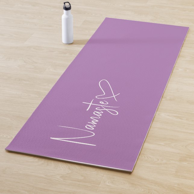 Lavender and White Namaste Script Heart Reversible Yoga Mat (In Situ)
