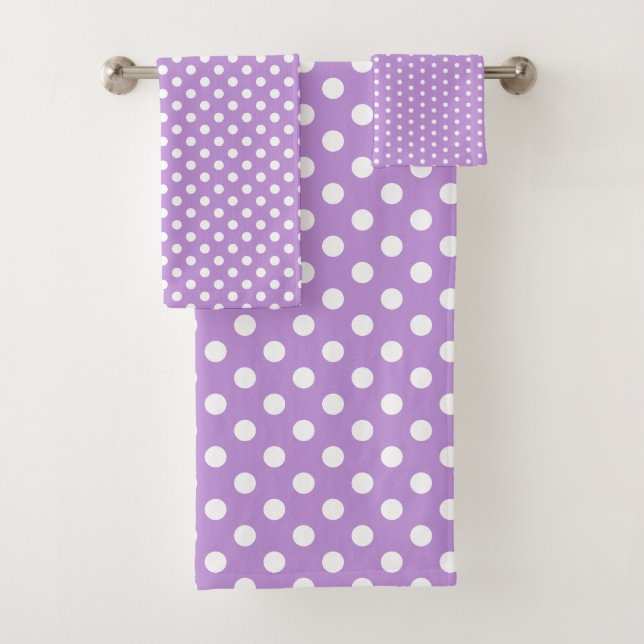 Lavender and White Polka Dot Bath Towel Set (Insitu)