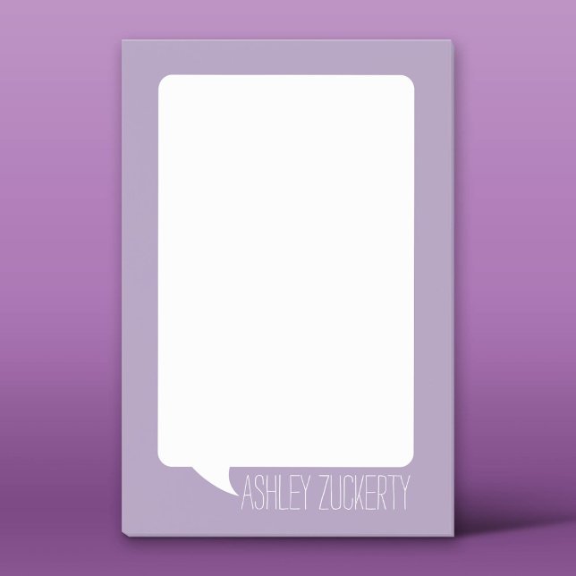 Lavender and White Talk Bubble Personalized Name Post-it Notes (Custom Post-it Notepad)