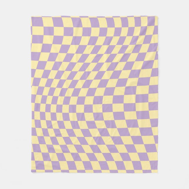 Lavender And Yellow Chequerboard Check Pattern Fleece Blanket (Front)